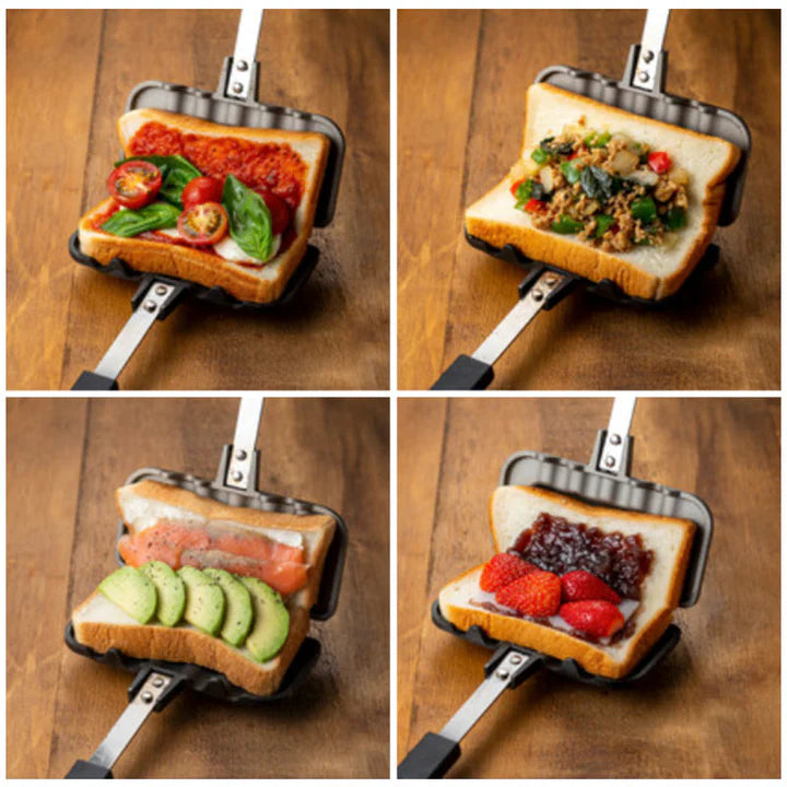 FlipFusion Toaster -  de ultieme dubbelzijdige sandwich braadpan met antiaanbaklaag en opvouwbare grillkoekenpan.
